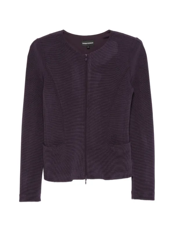 Emporio Armani Ribbed-knit Zip-up Jacket in Purple