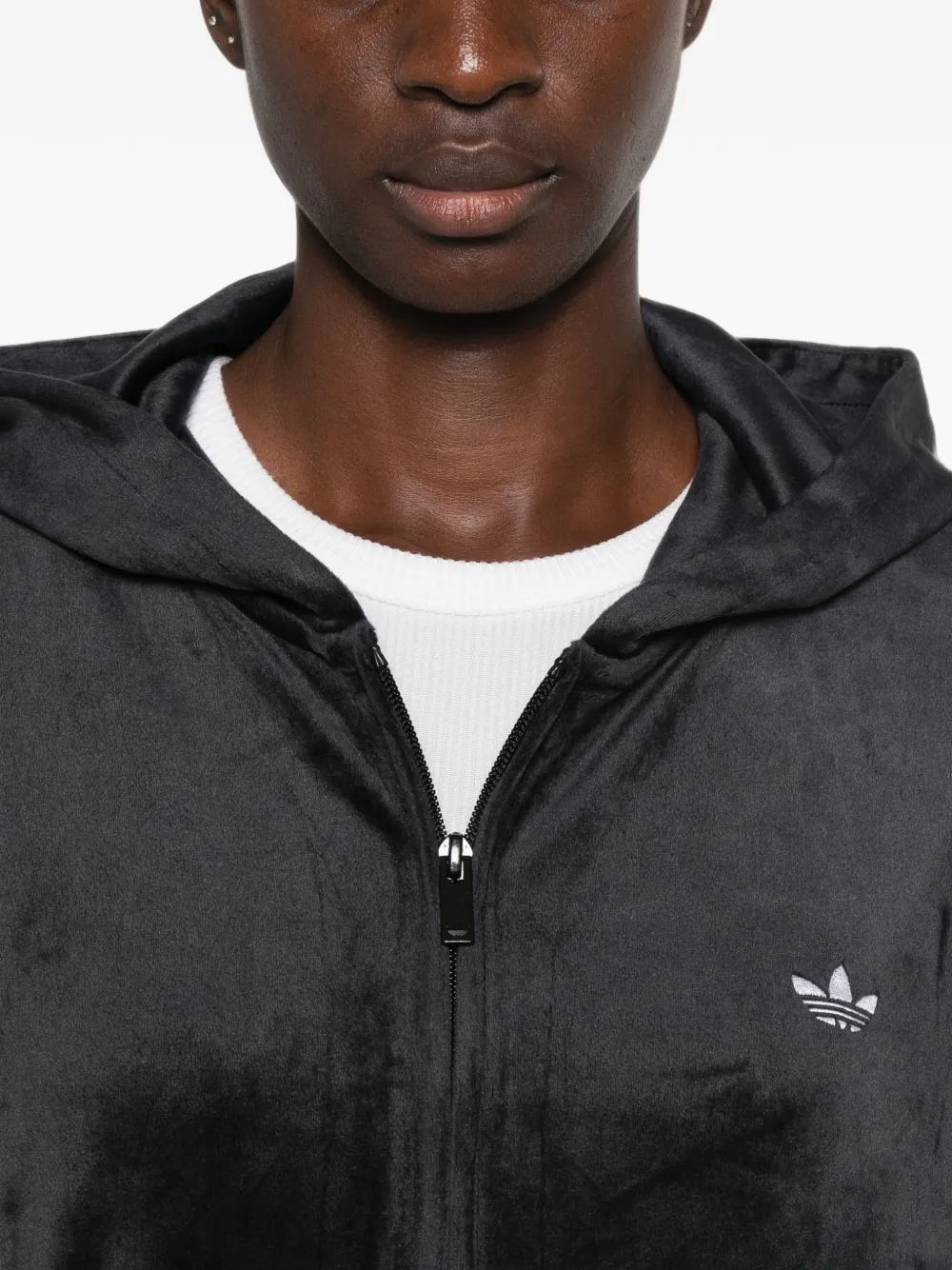 adidas velour zip-up hoodie Blauw