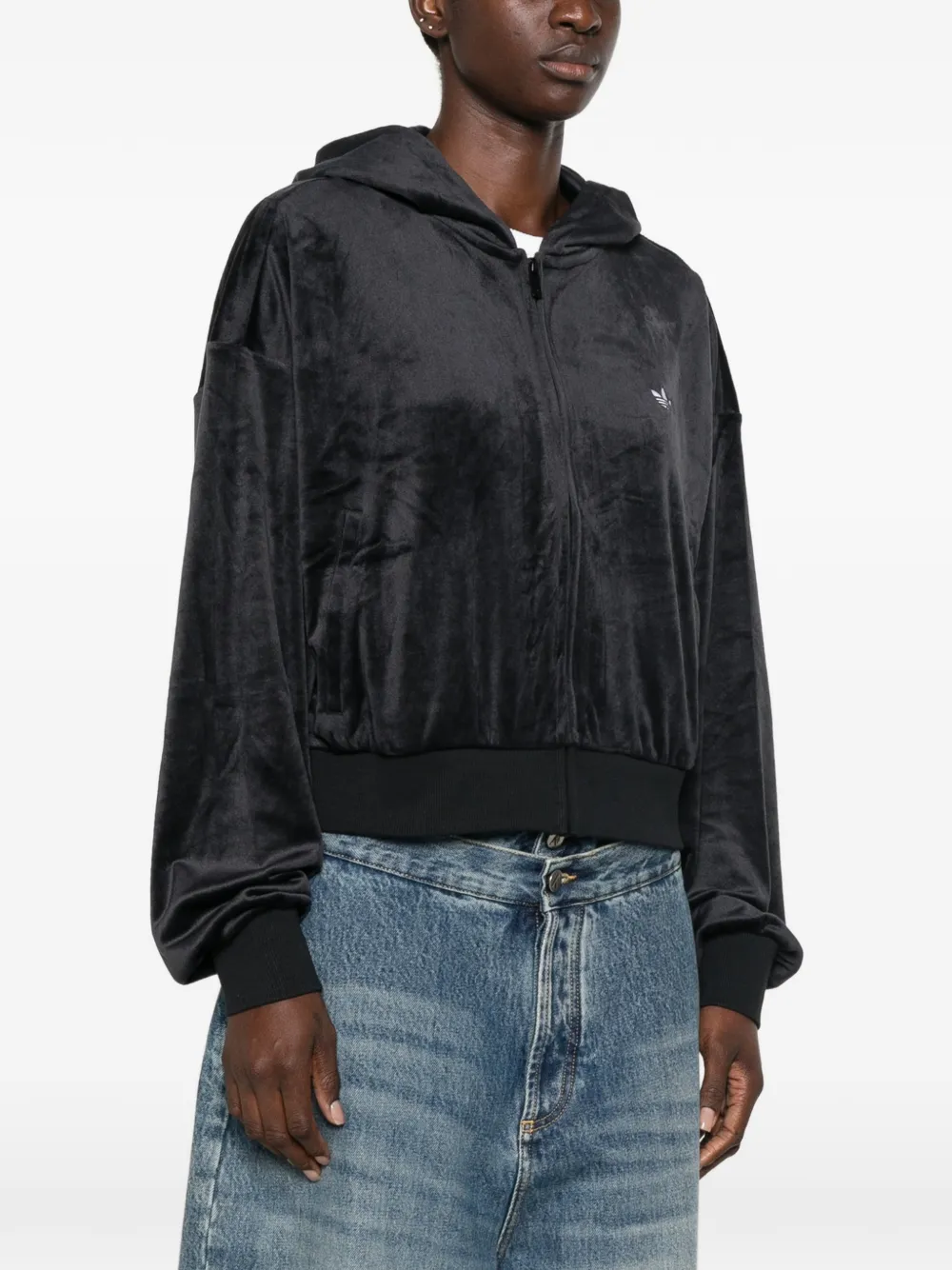 adidas velour zip-up hoodie Blauw