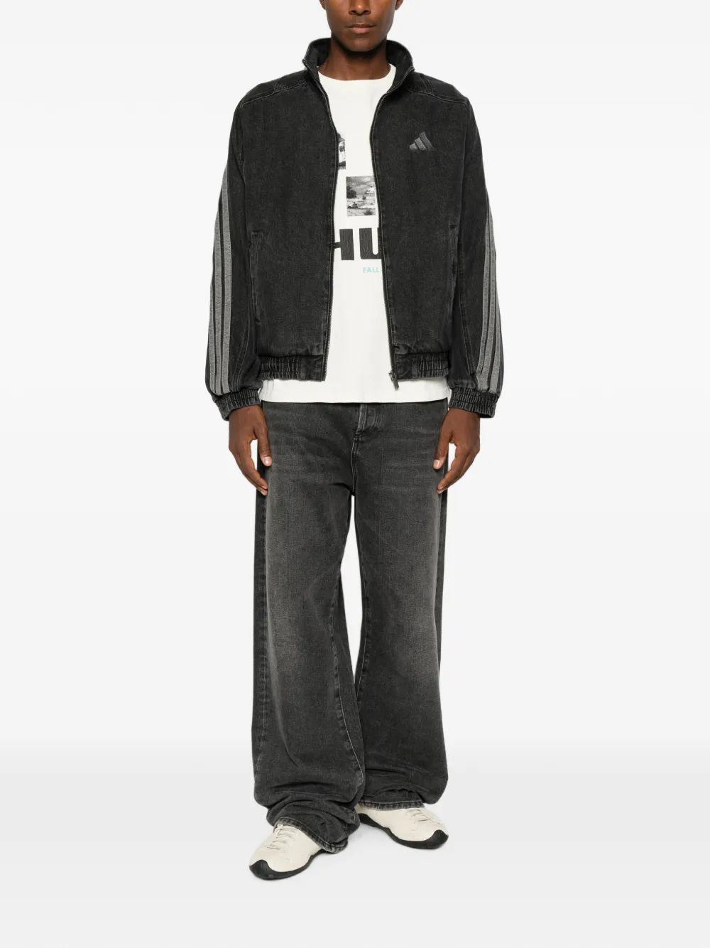 adidas Denim jack met geborduurd logo en rits Zwart