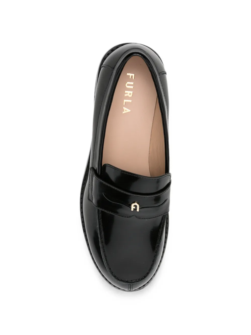 Furla College logo-plaque leather loafers Zwart