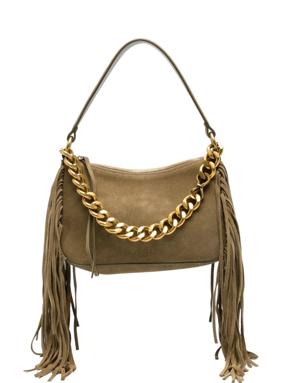 TWINSET fringe-trim suede tote bag - Grün