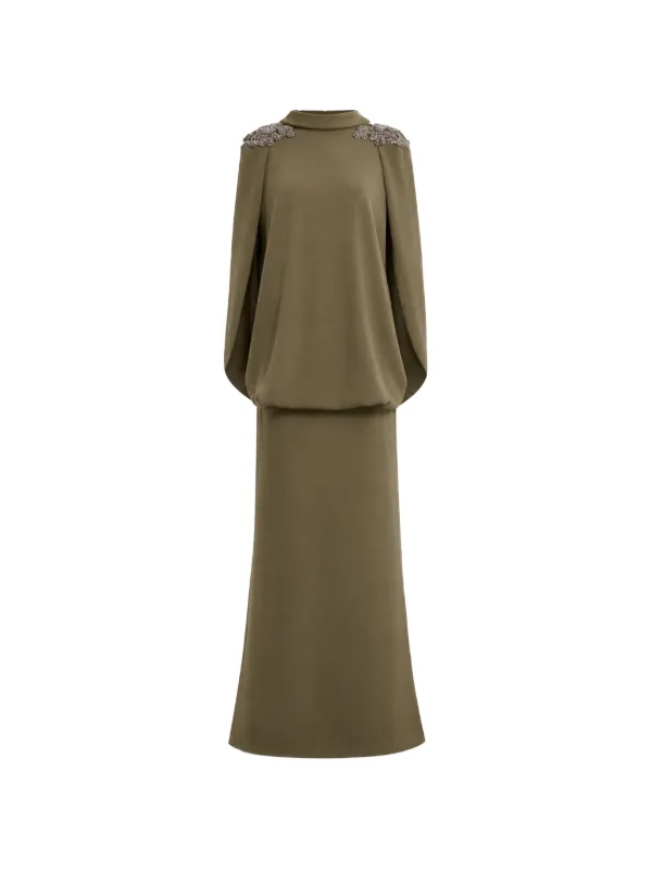 gemy maalouf green dress beaded-shoulder high-neck | One shoulder