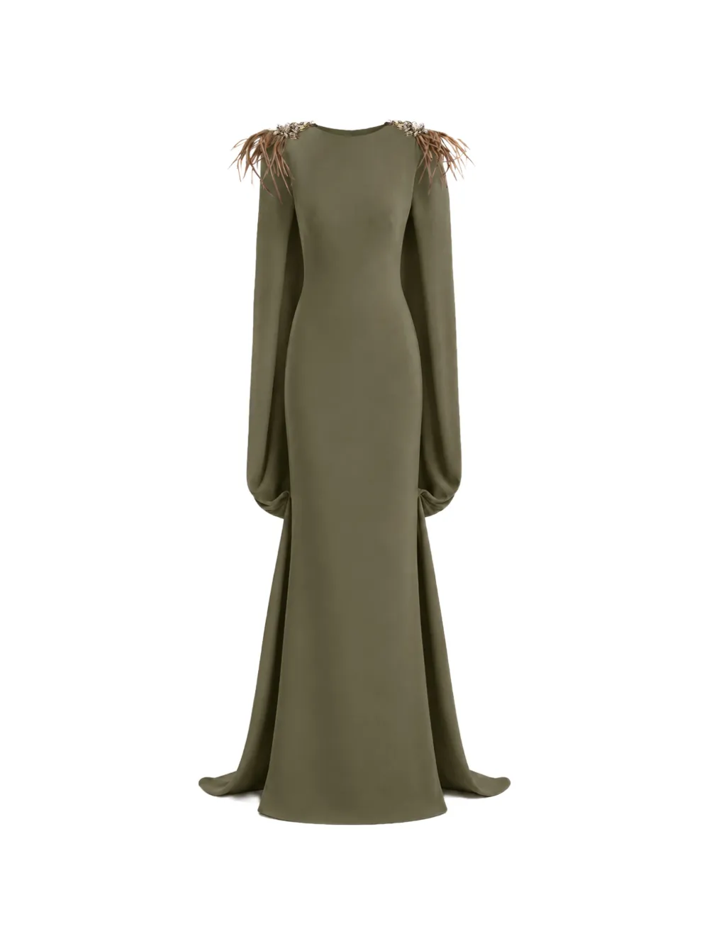 Gemy Maalouf feather-beaded cape-sleeve dress - Green