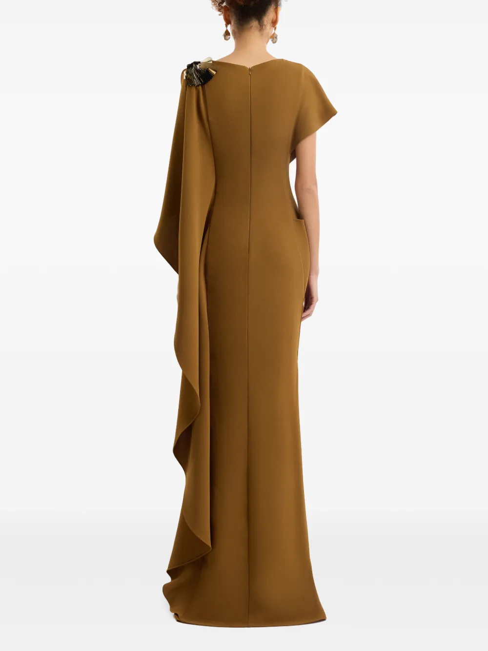 Gemy Maalouf Asymmetrische jurk met cape Bruin