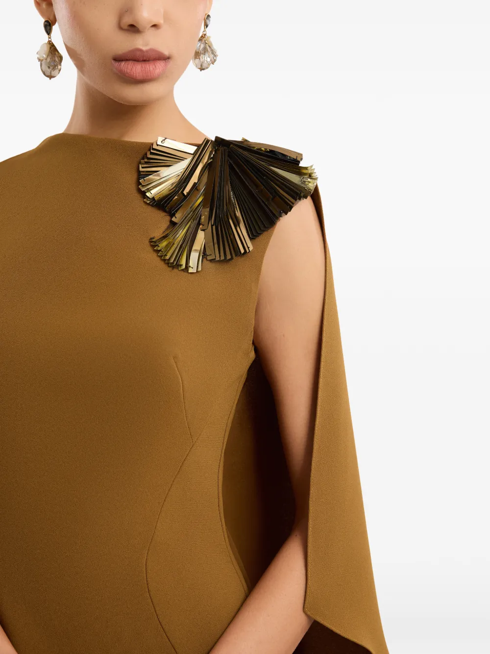 Gemy Maalouf Asymmetrische jurk met cape Bruin