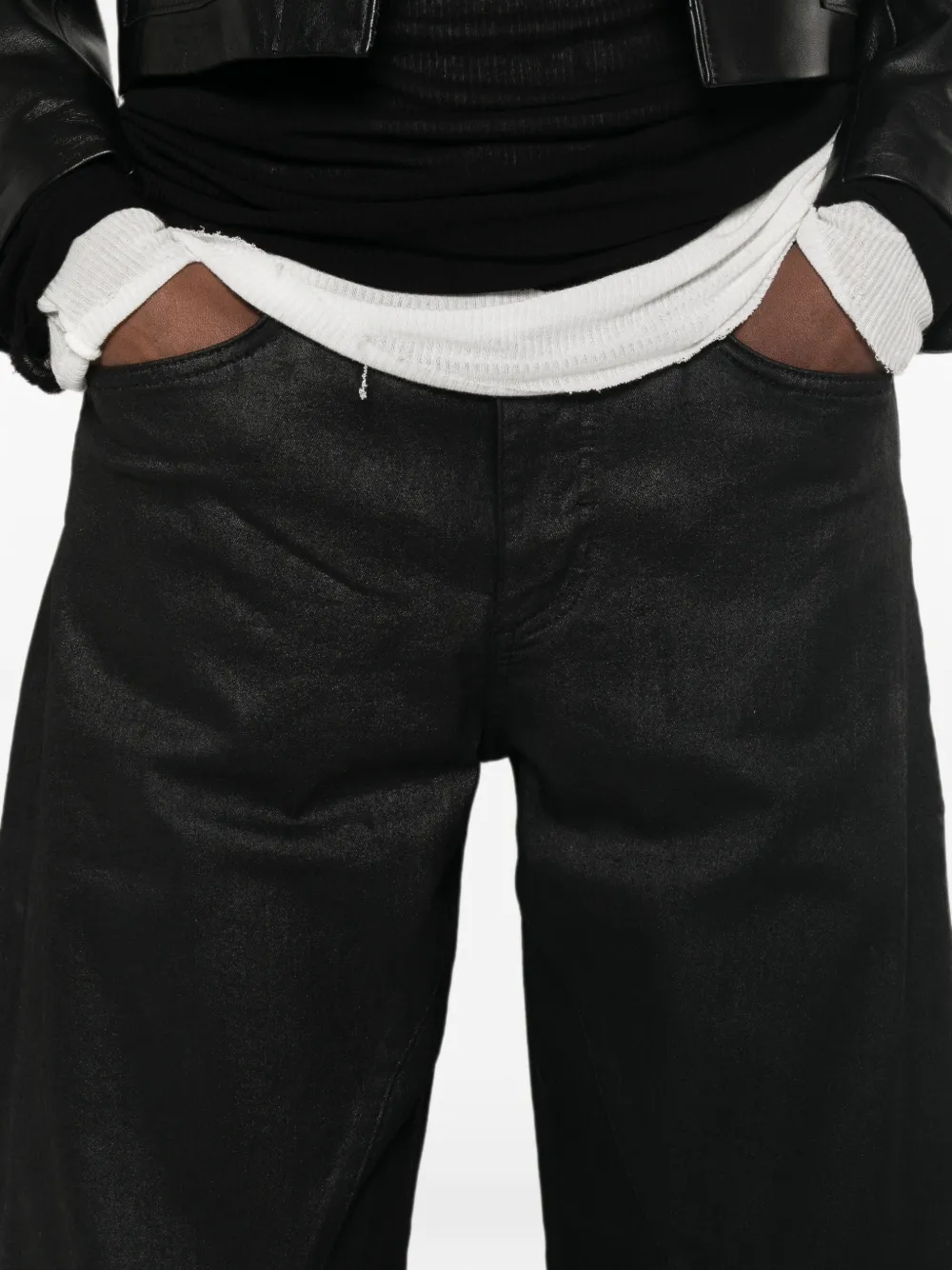 Thom Krom Gecoate broek met riemlussen Zwart