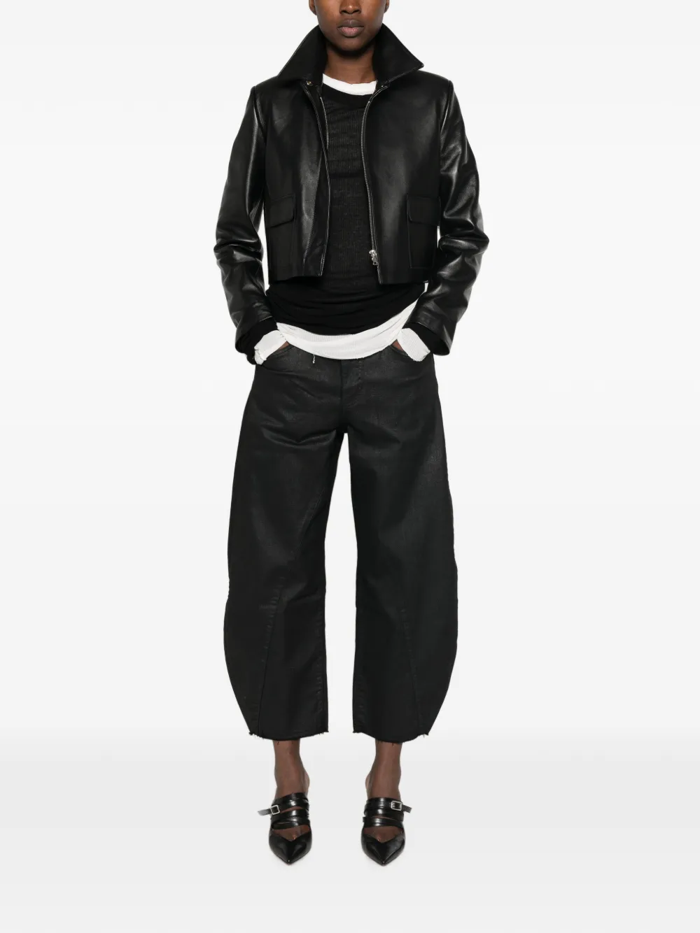 Thom Krom Gecoate broek met riemlussen Zwart
