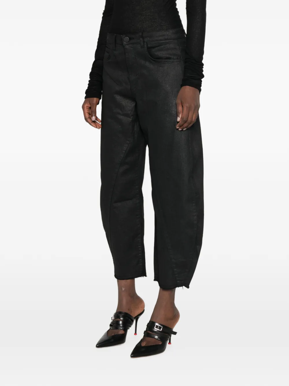 Thom Krom Gecoate broek met riemlussen Zwart