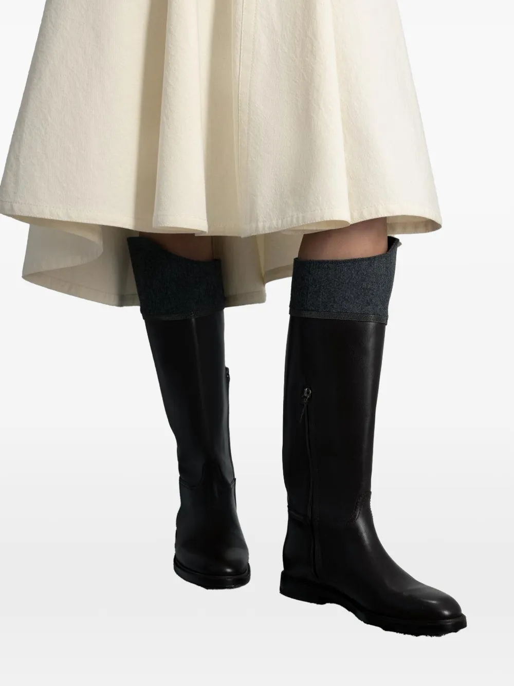 Brunello Cucinelli Monili-trim leather riding boots Bruin