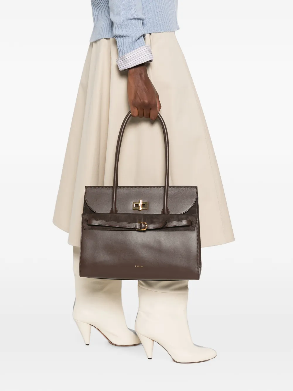Furla Leren shopper met gesp-detail Bruin