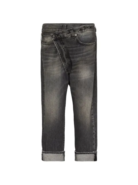 R13 crossover-waist turned-up jeans