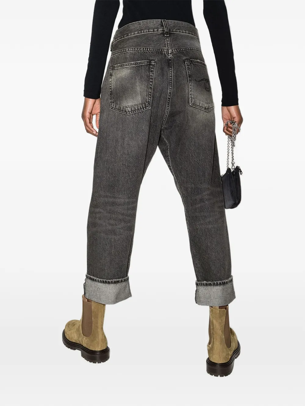 R13 Jeans met gekruiste taille en omgeslagen pijpen Zwart