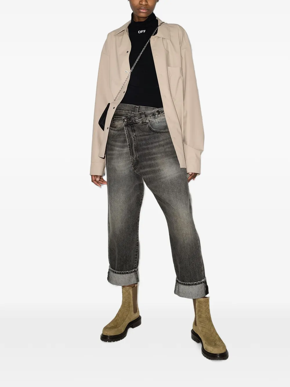 R13 Jeans met gekruiste taille en omgeslagen pijpen Zwart