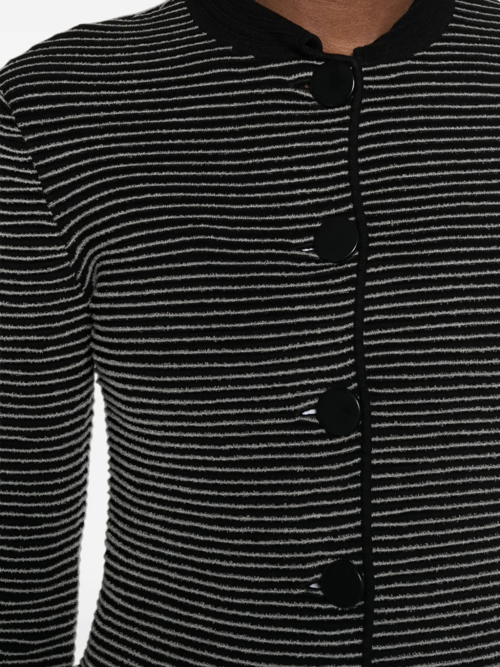 Emporio Armani Blazer in Striped Ottoman Fabric with Front Flap Pockets in Black, view 5