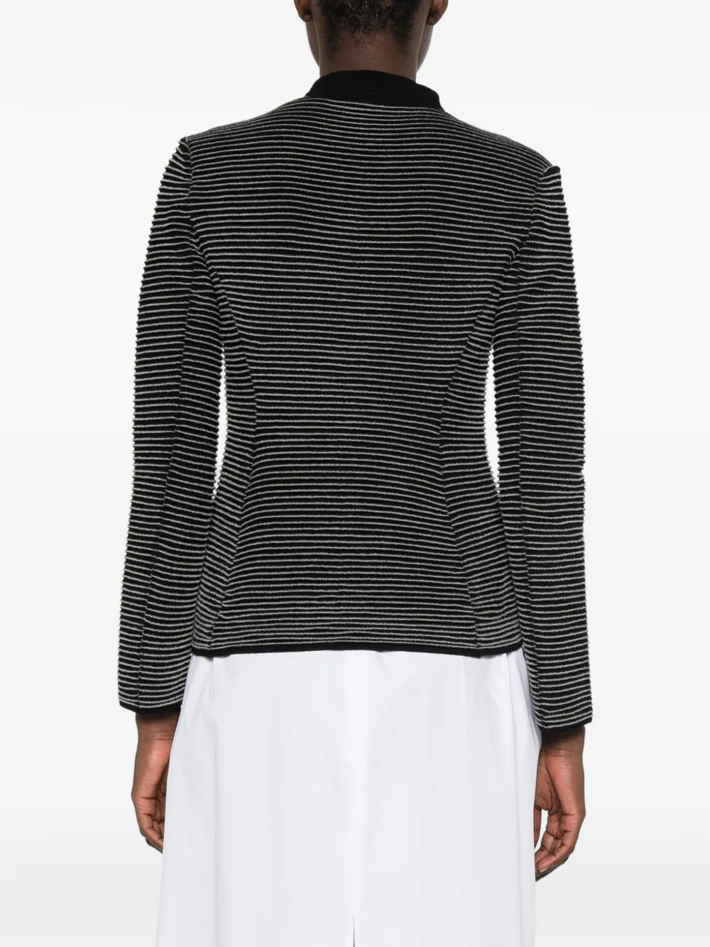 Emporio Armani Blazer in Striped Ottoman Fabric with Front Flap Pockets in Black, view 4