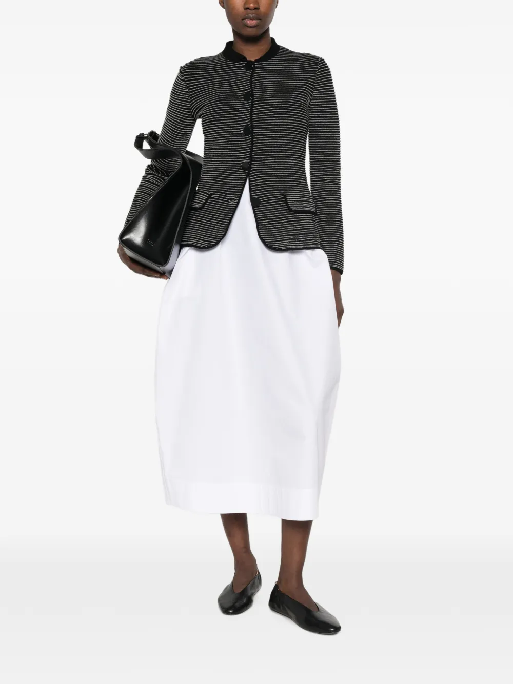 Emporio Armani Blazer in Striped Ottoman Fabric with Front Flap Pockets in Black, view 2
