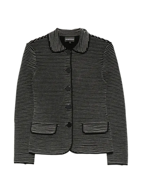 Emporio Armani Blazer in Striped Ottoman Fabric with Front Flap Pockets in Black