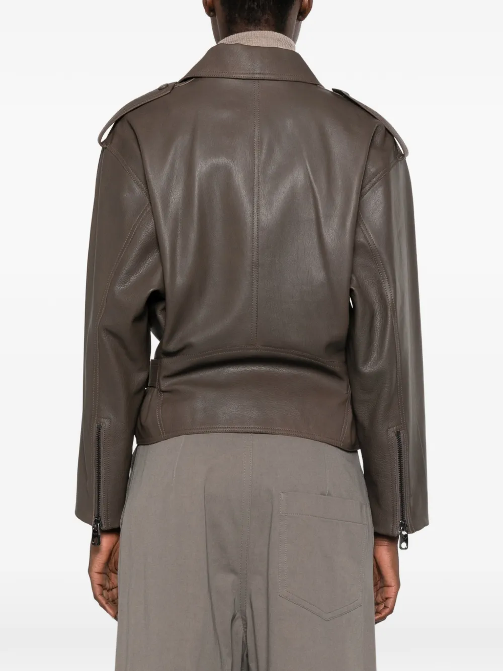 Emporio Armani Leren jack met ceintuur Bruin