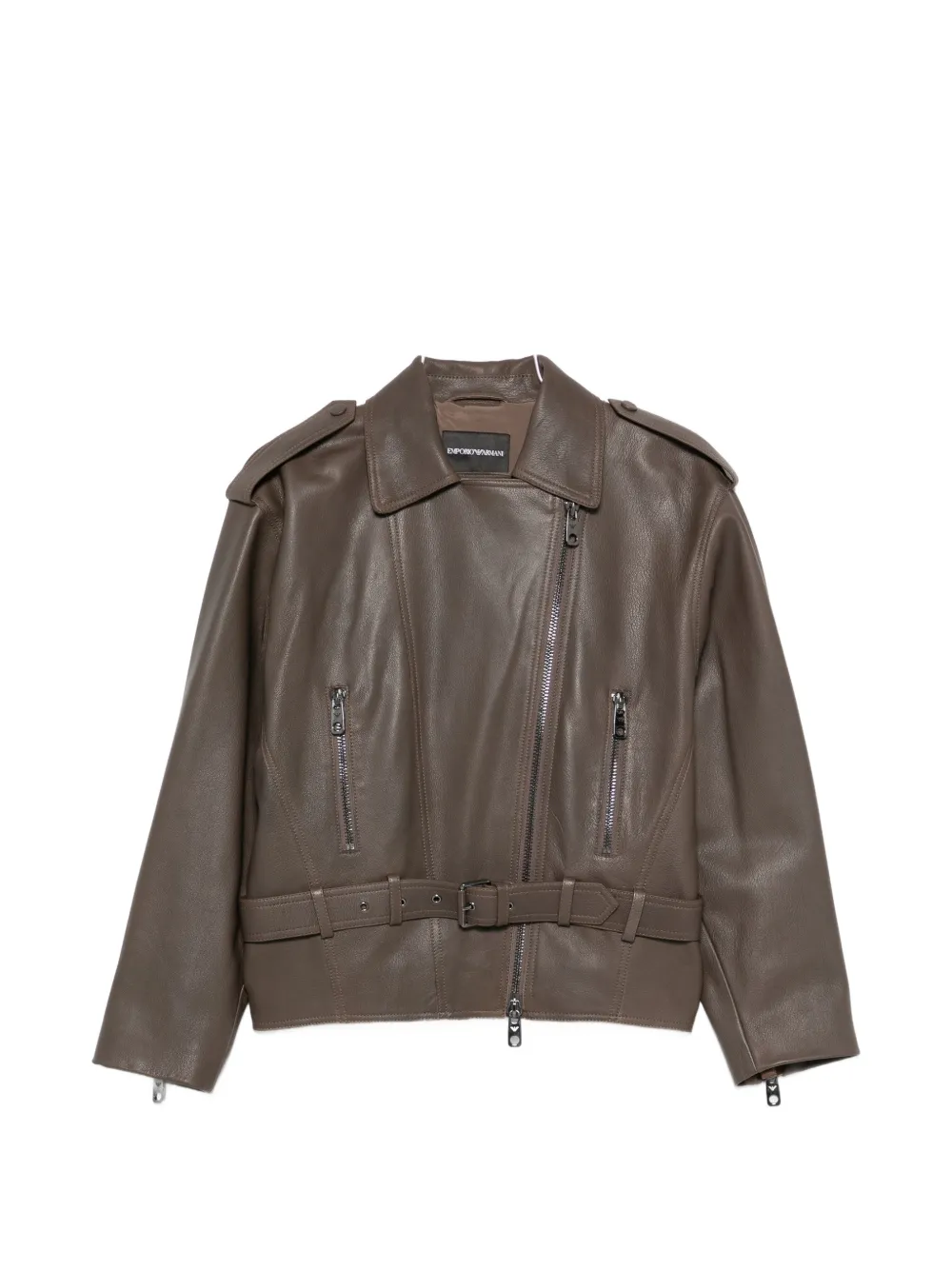 Emporio Armani belted leather jacket - Braun