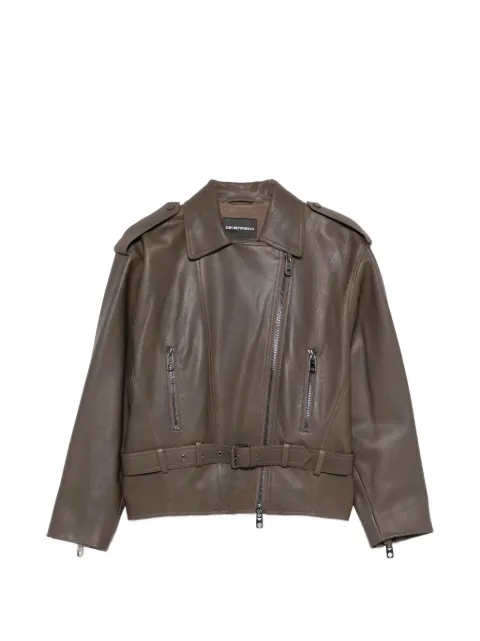 Emporio Armani belted leather biker jacket with an asymmetrical zip