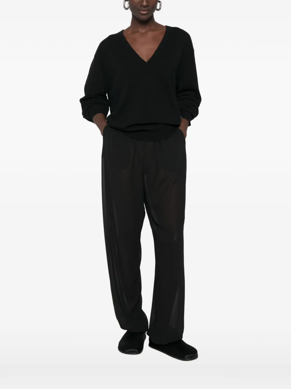 extreme cashmere Ben trui met V-hals en lange mouwen Zwart