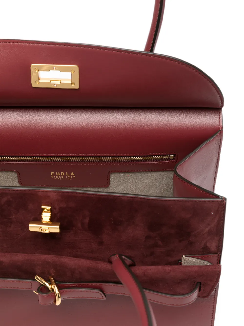 Furla Leren shopper met gespdetail en draaislot Rood