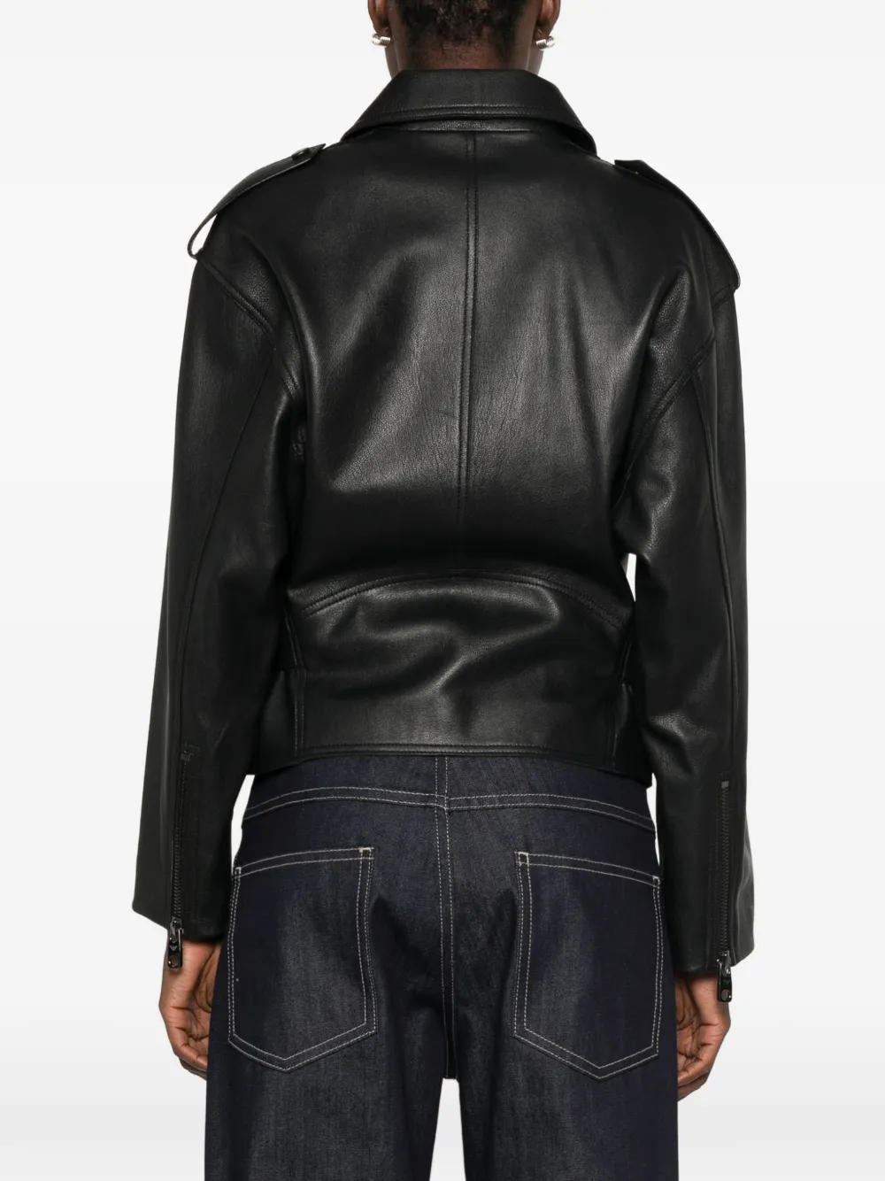 Emporio Armani Leren jack met ceintuur Zwart