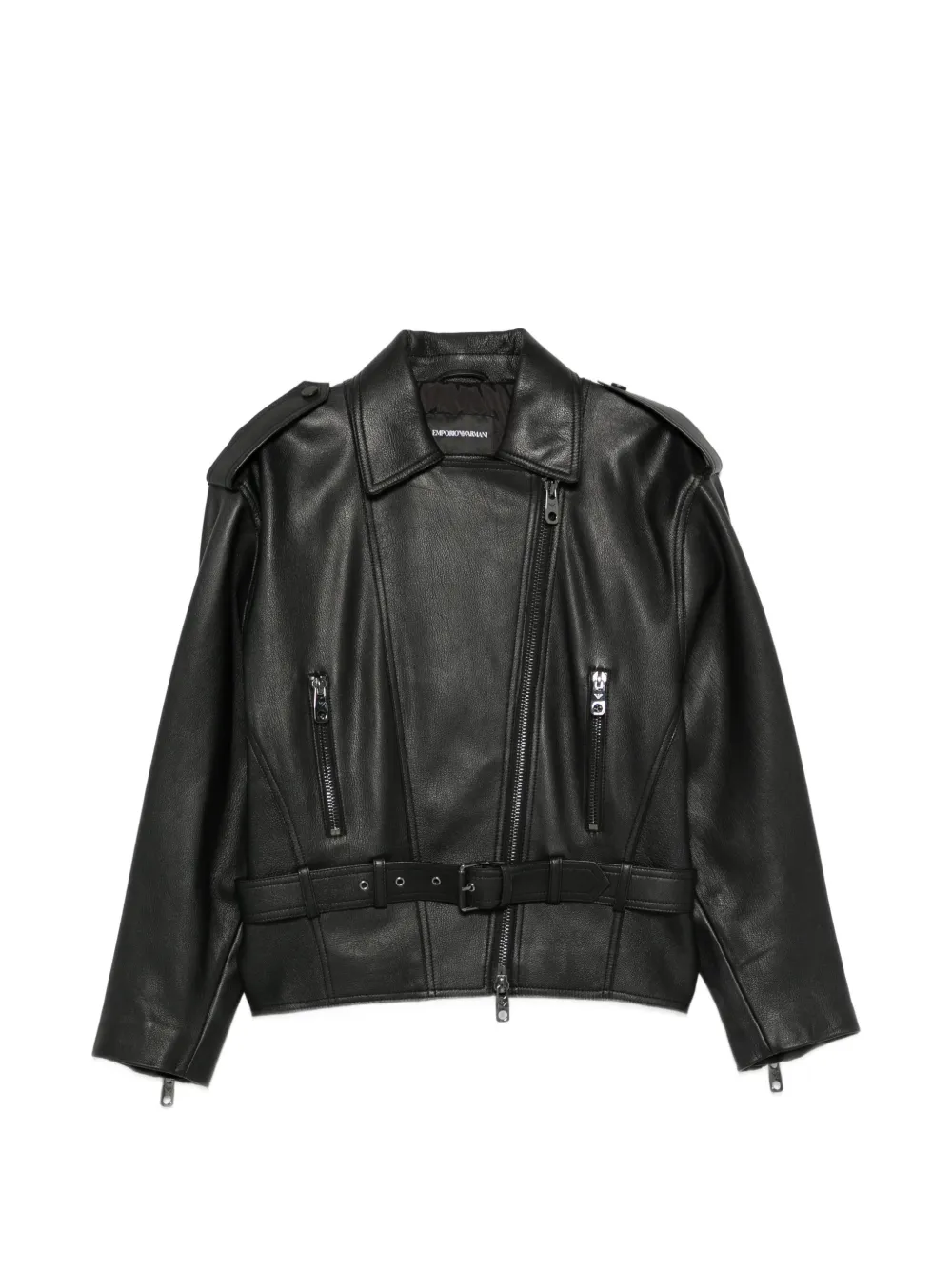 Emporio Armani belted leather jacket - Nero