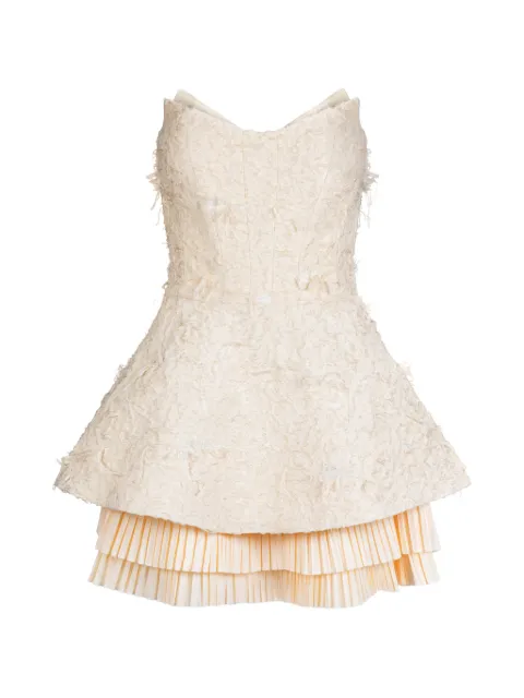 Gaby Charbachy vestido corto texturizado con ribete plisado