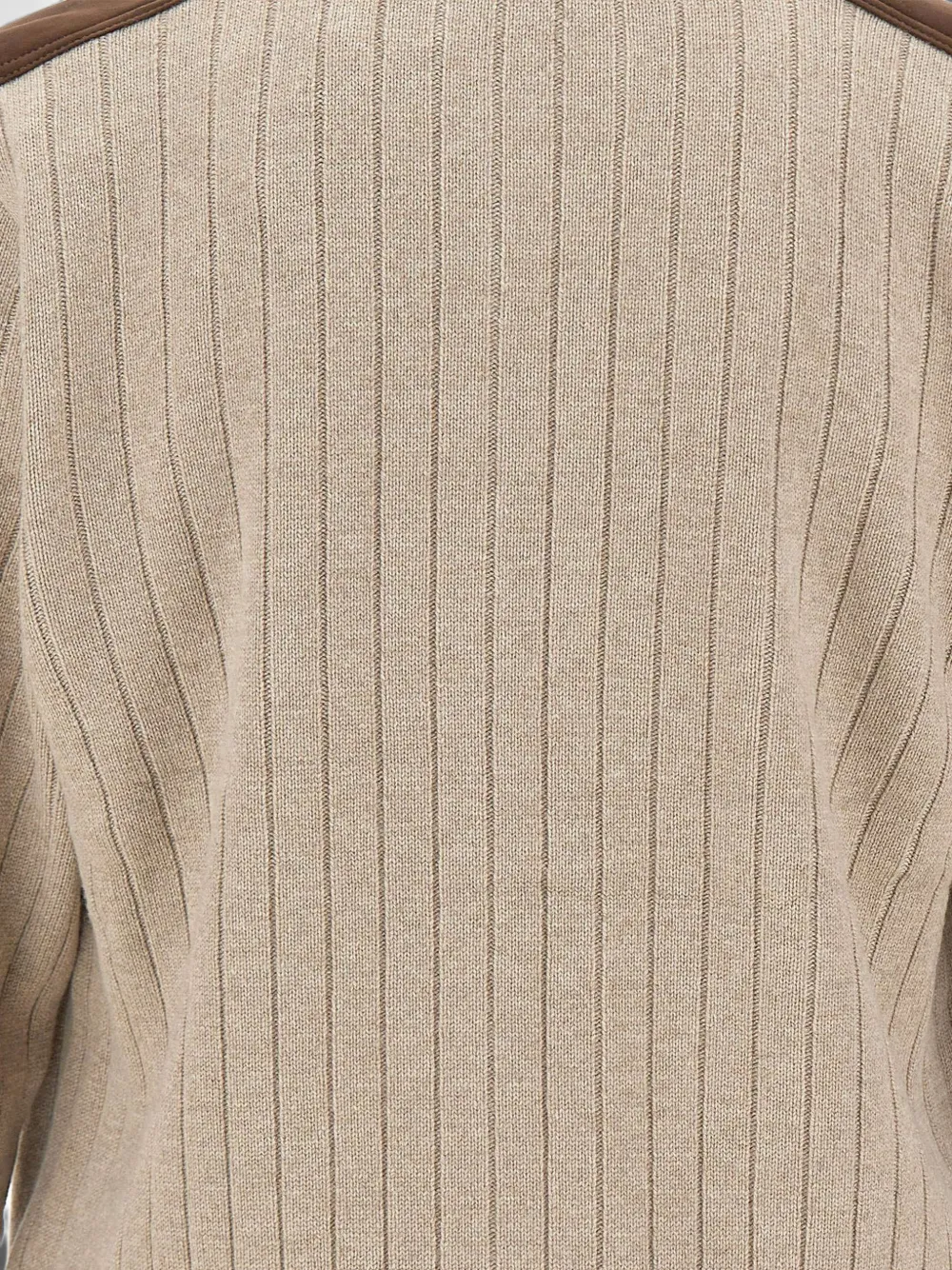 Paul & Shark Ribgebreid vest met suède vlak Beige