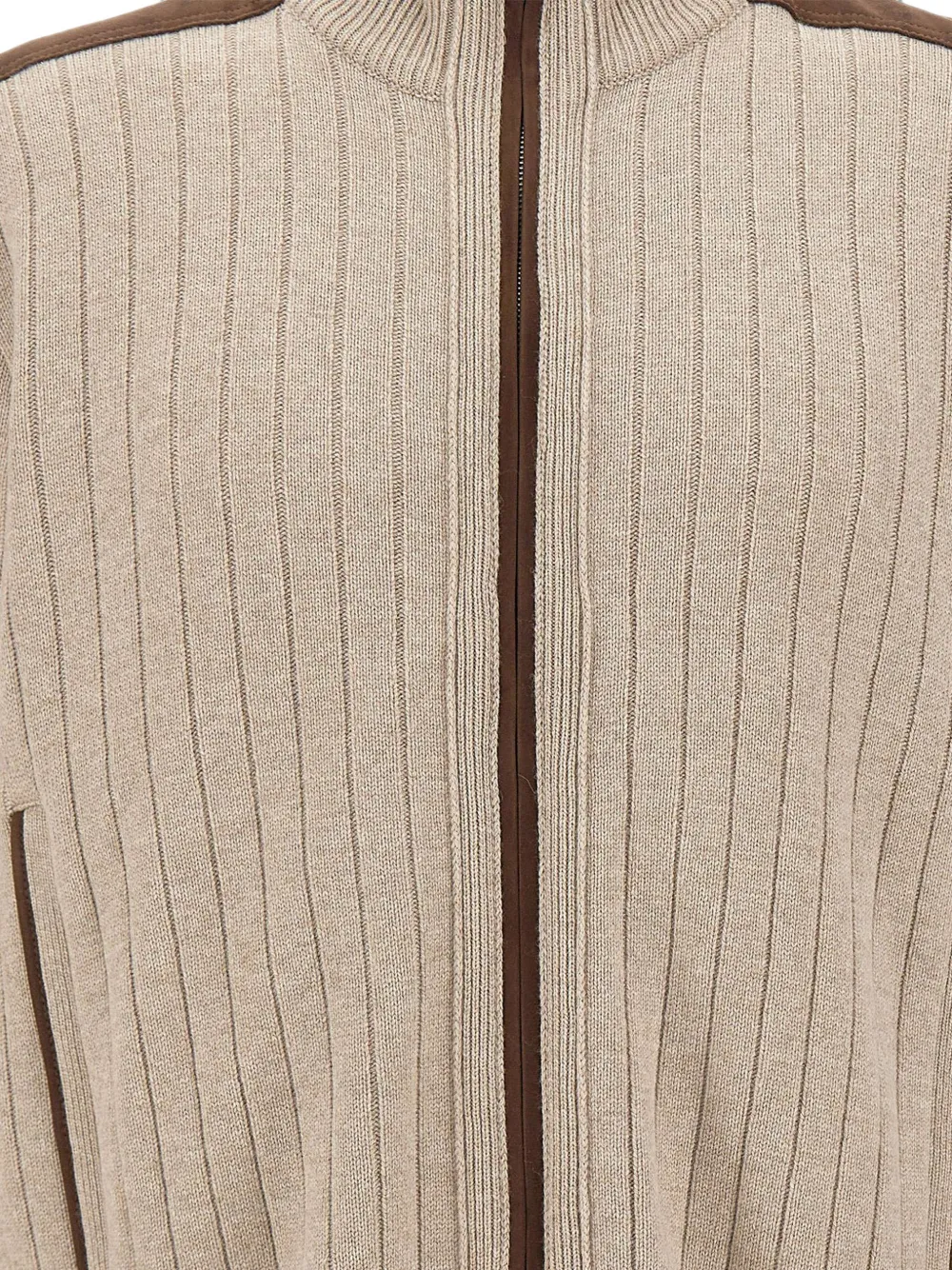 Paul & Shark Ribgebreid vest met suède vlak Beige