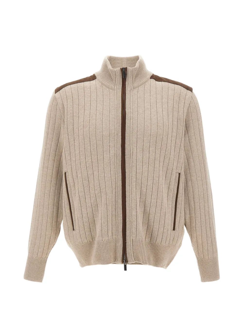 Paul & Shark ribbed-knit suede-panel cardigan - Nude