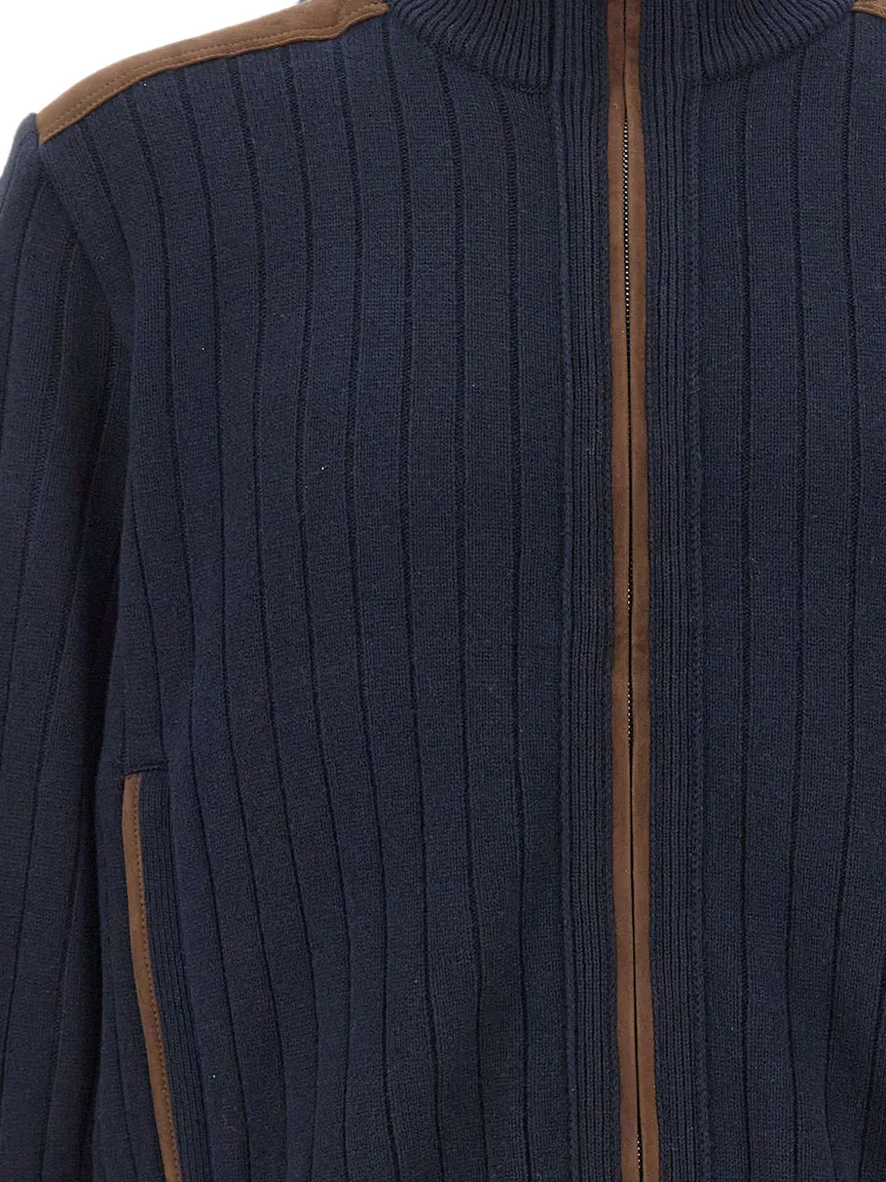 Paul & Shark Ribgebreid vest met suède vlak Blauw