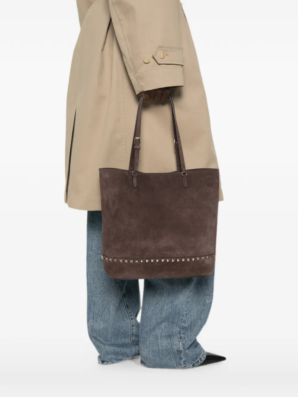 Valentino Garavani Rockstud suède shopper Bruin