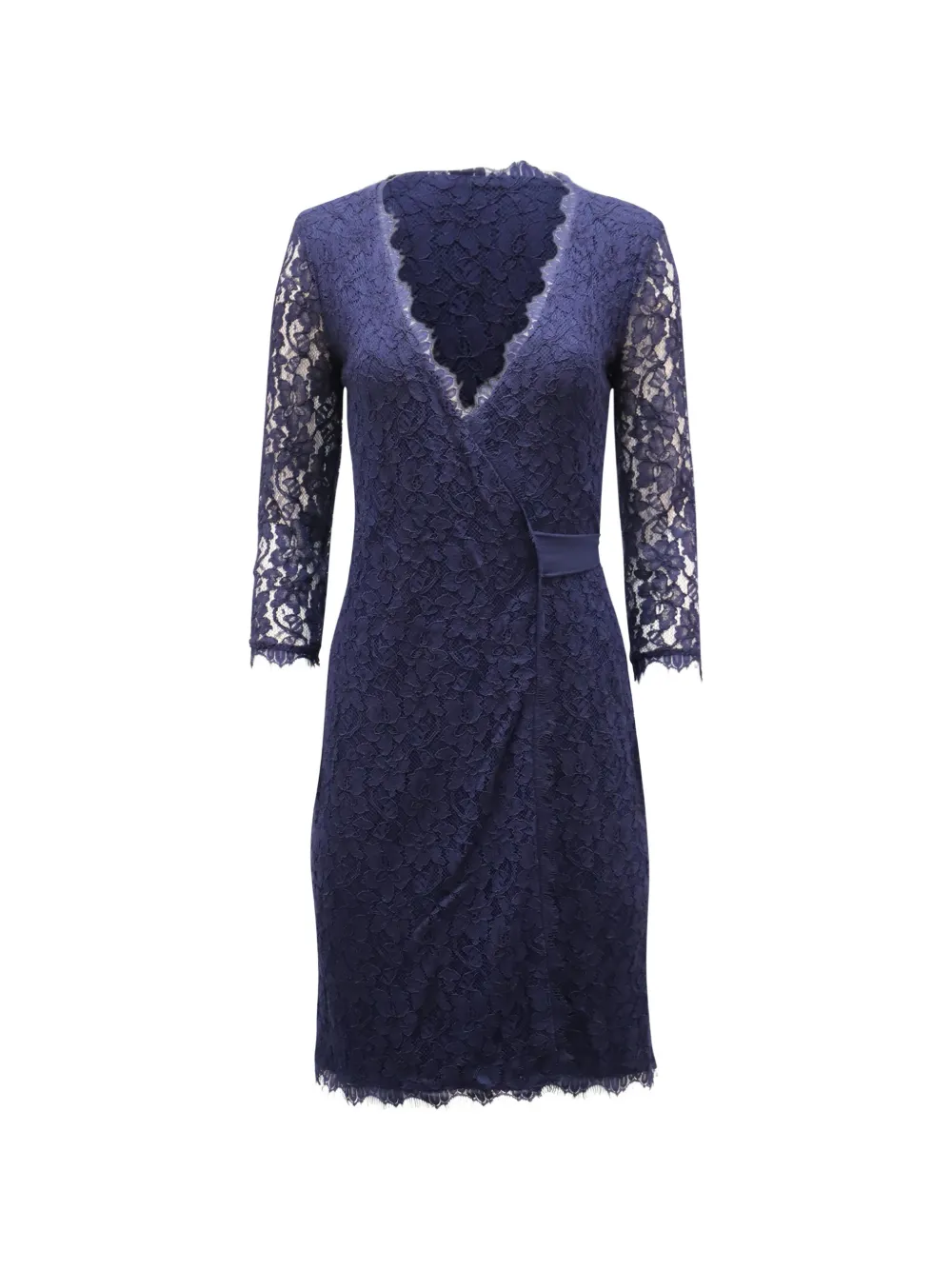 Diane Von Furstenberg Vintage robe portefeuille mi-longue à empiècements en dentelle - Bleu