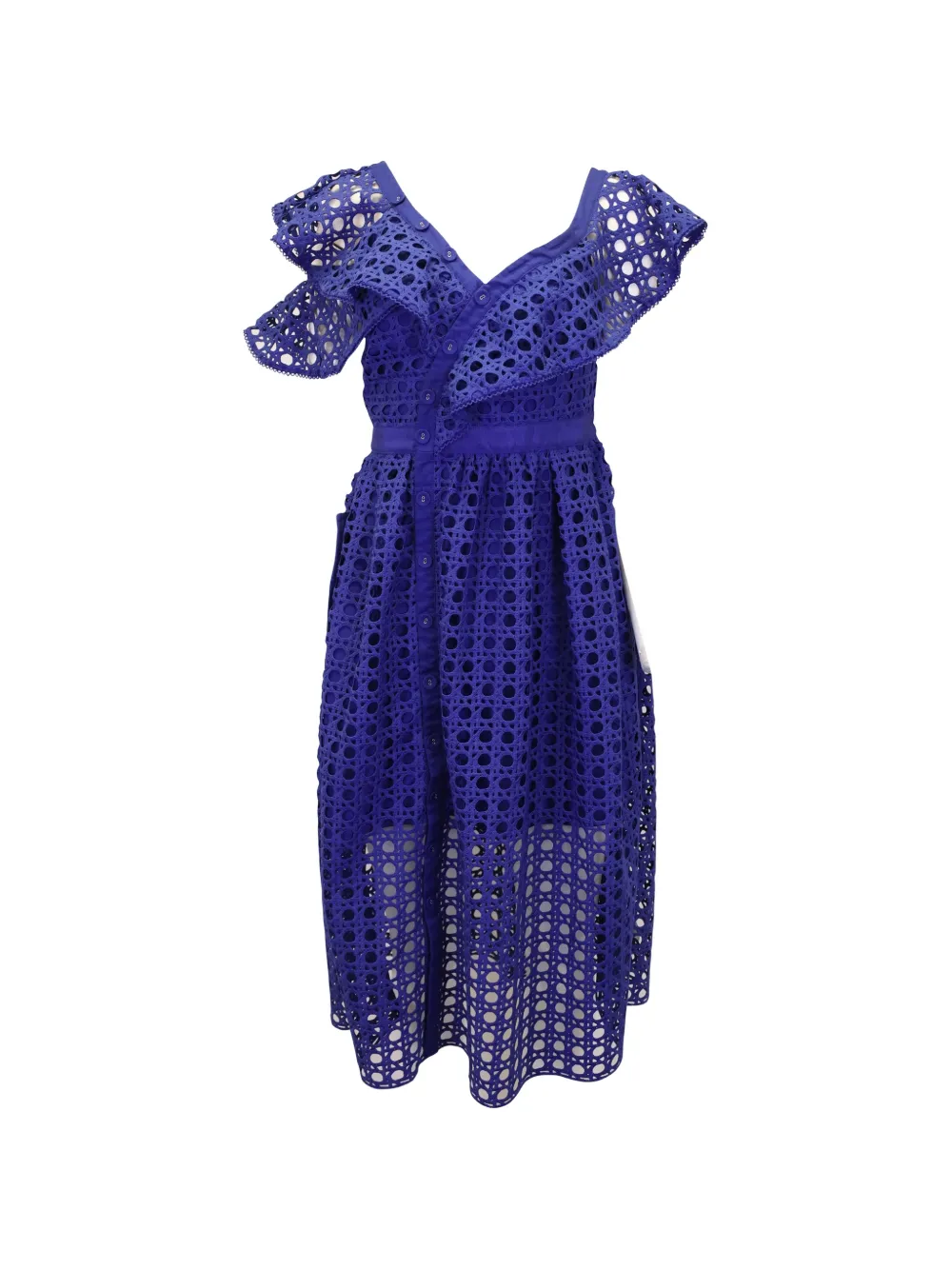 Self-Portrait one-shoulder ruffled midi dress - Blau