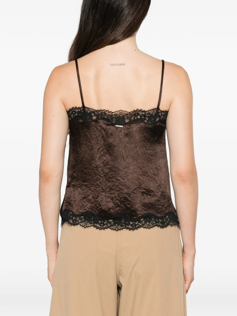 TWINSET Froissé satijnen top met kant Bruin