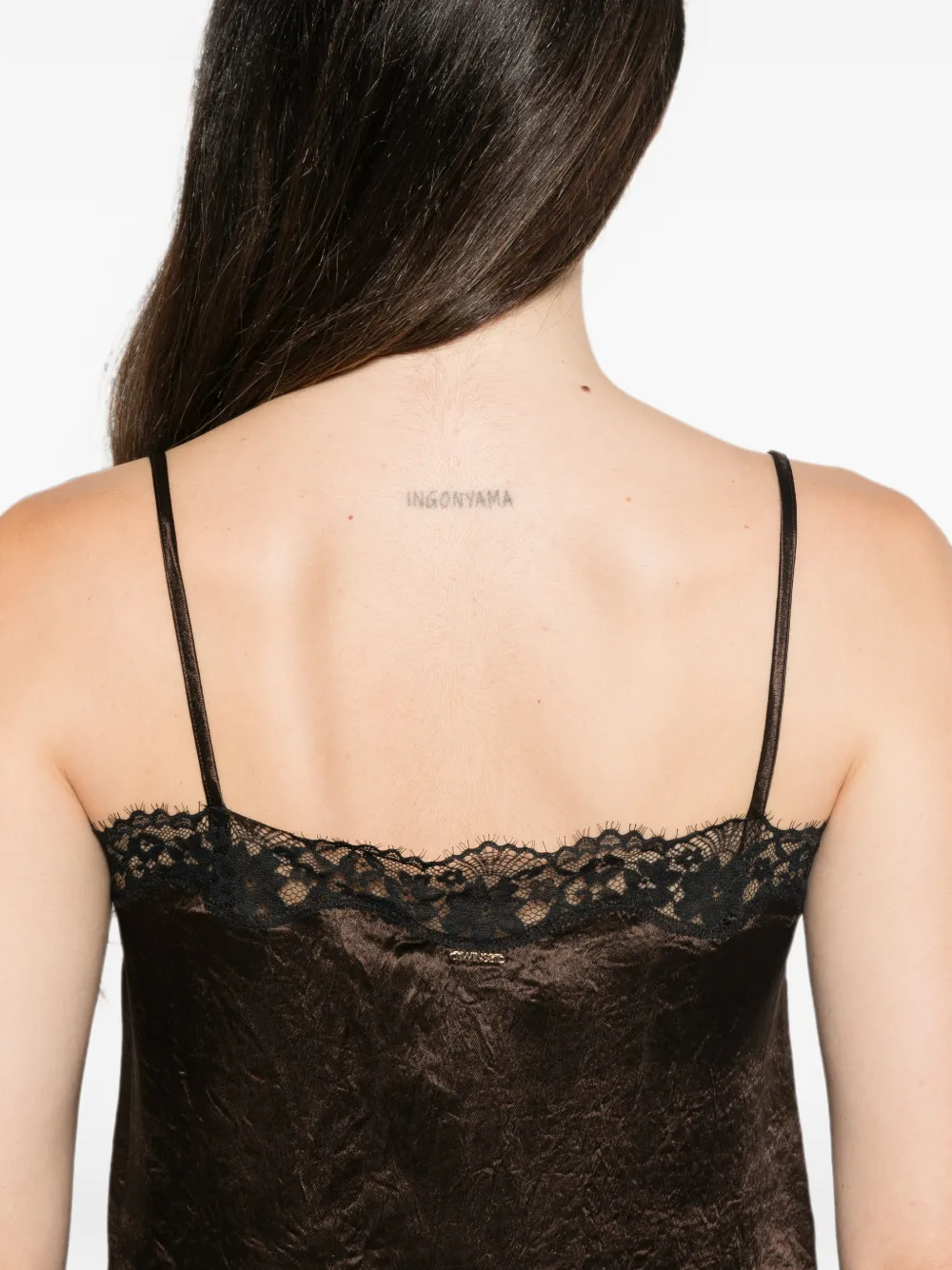 TWINSET Froissé satijnen top met kant Bruin