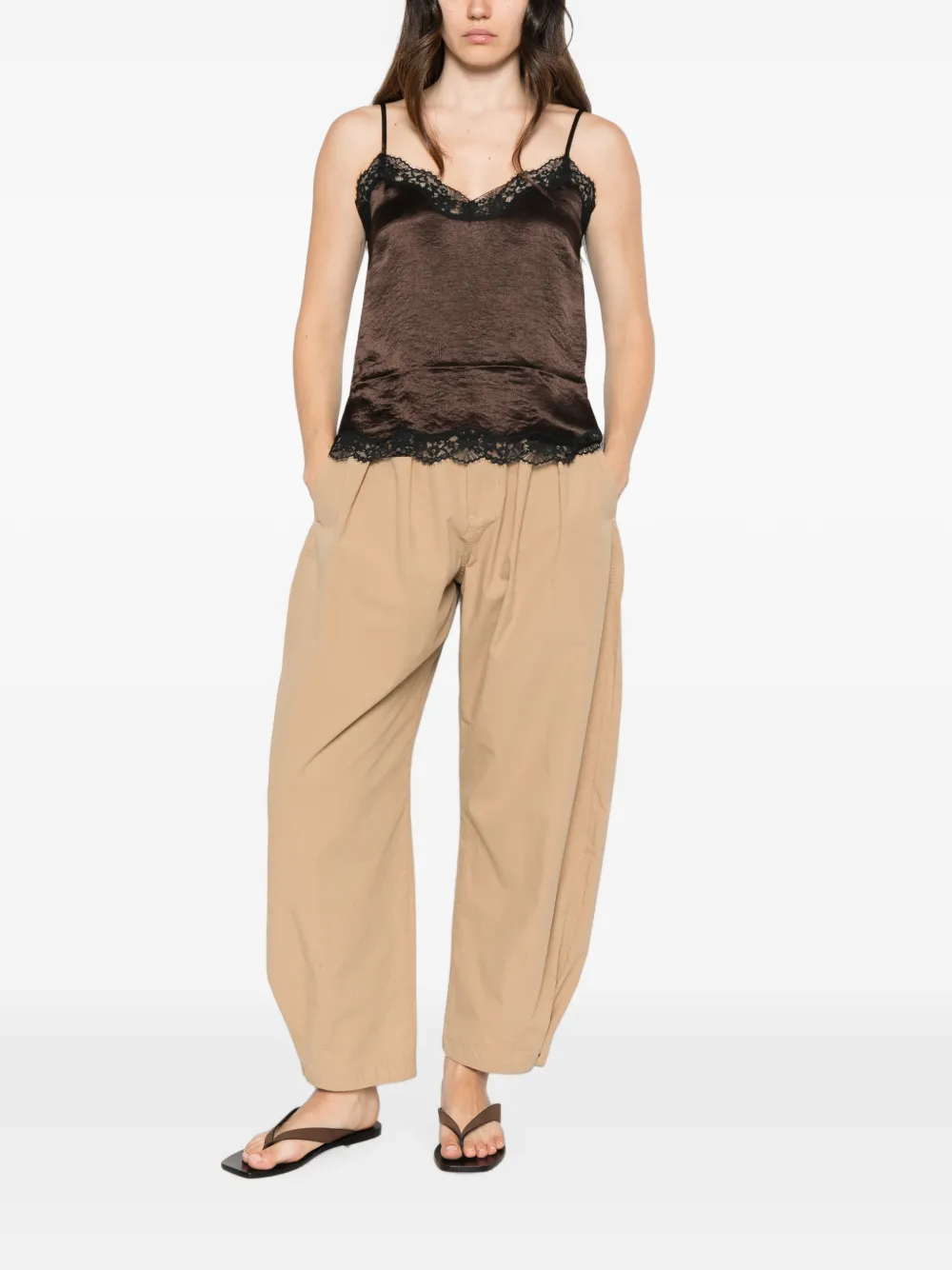 TWINSET Froissé satijnen top met kant Bruin