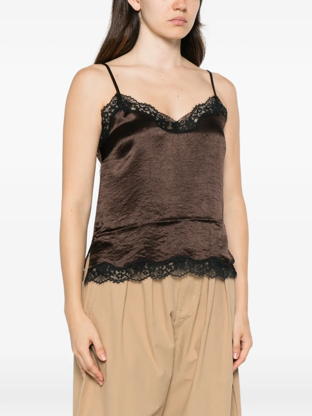 TWINSET Froissé satijnen top met kant Bruin