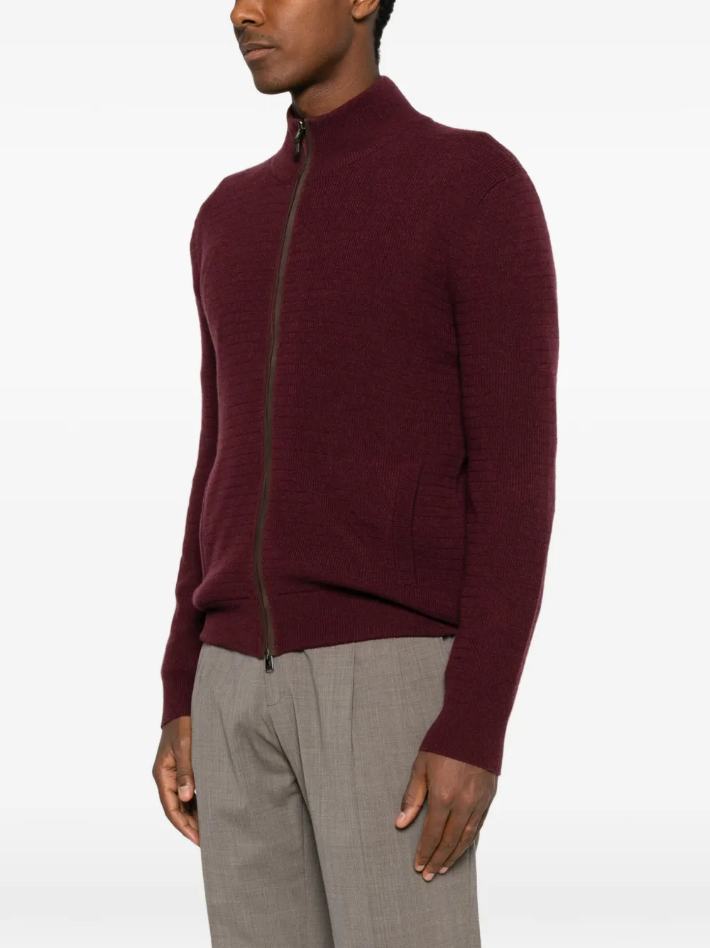Canali Ribgebreide trui met rits Rood
