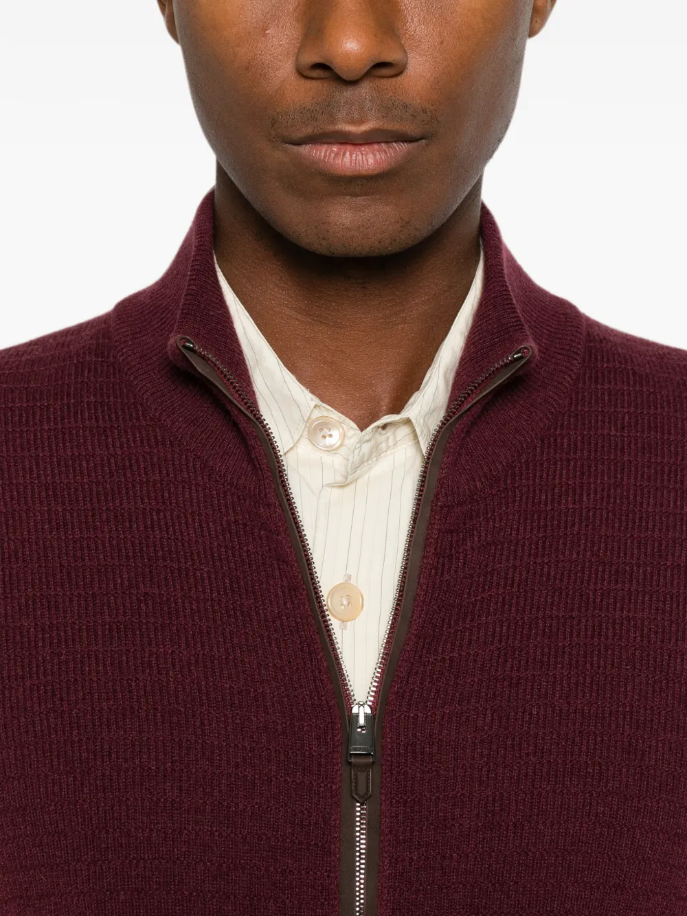 Canali Ribgebreide trui met rits Rood