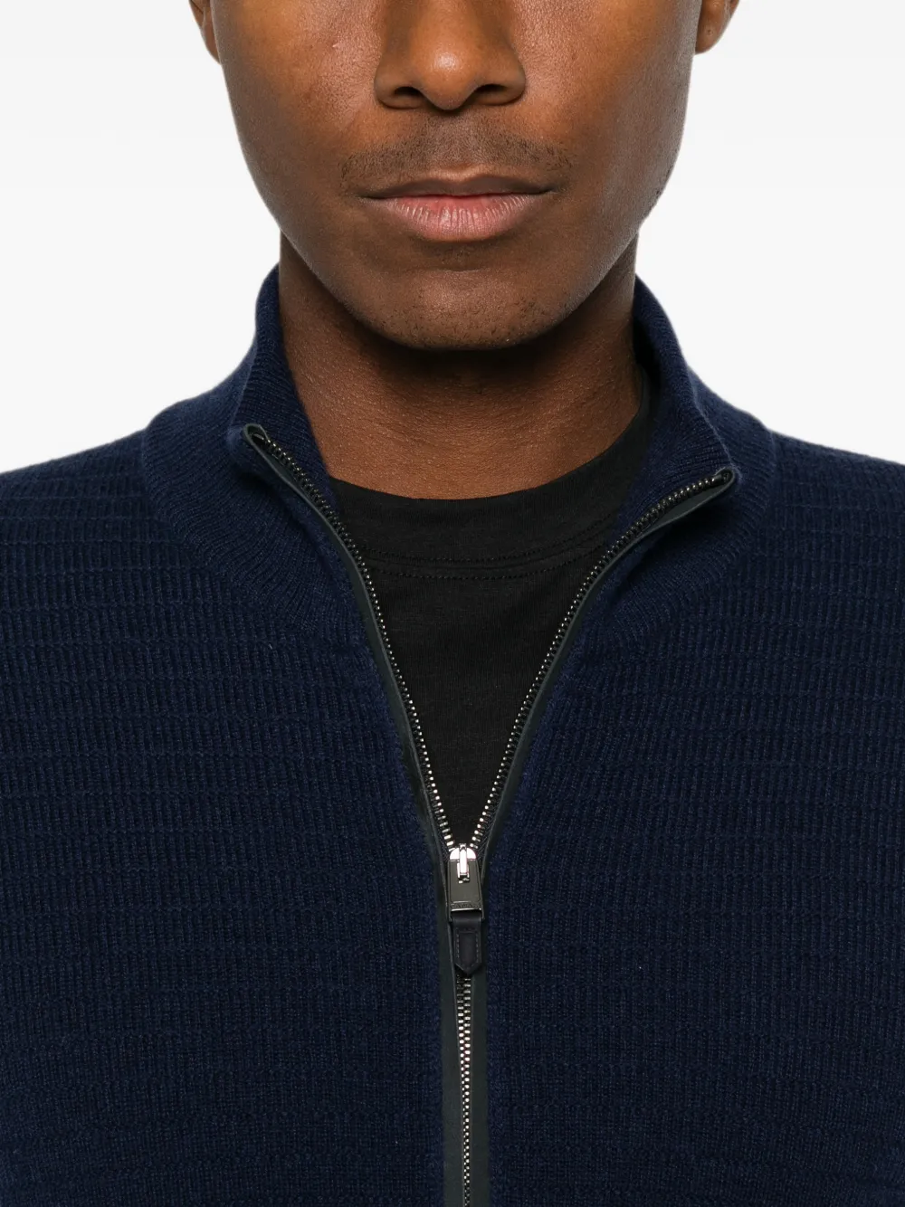 Canali Ribgebreide trui met rits Blauw