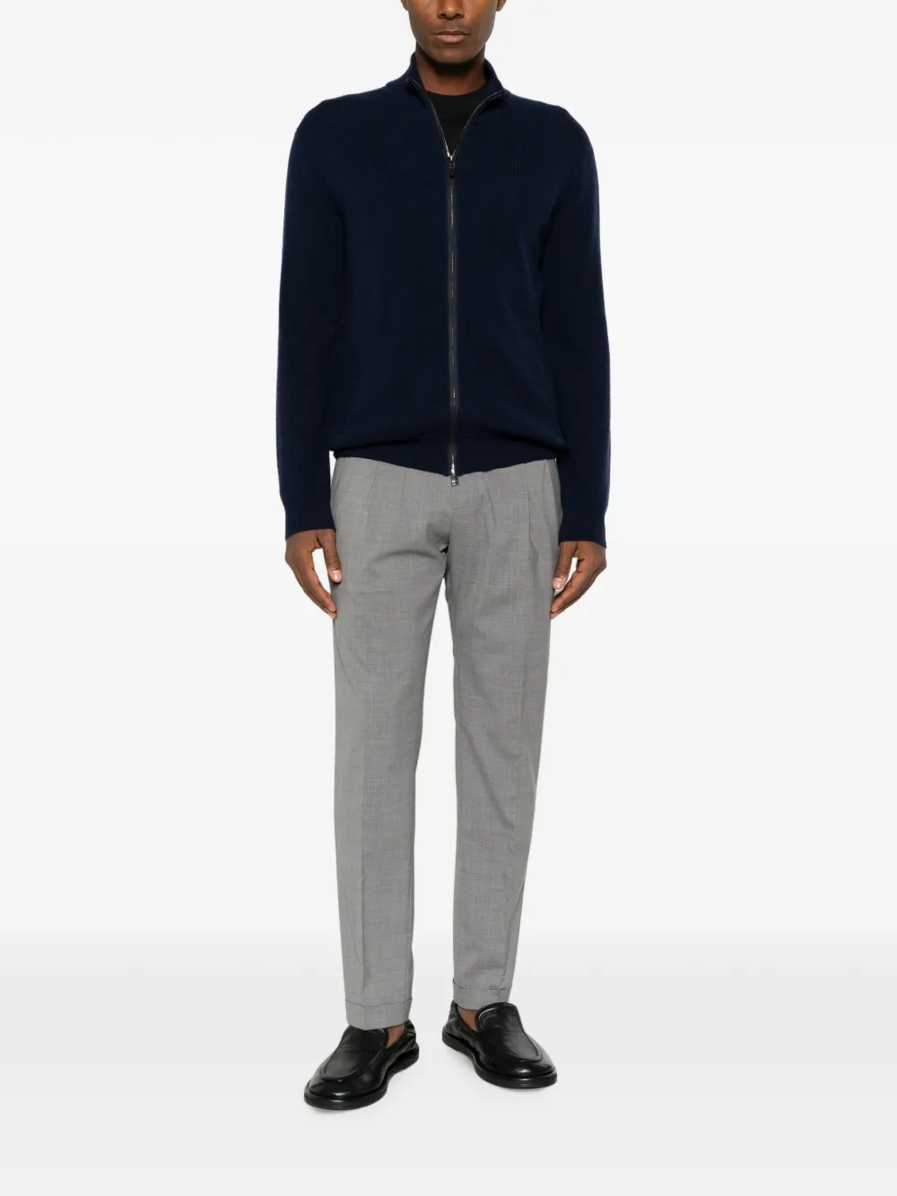Canali Ribgebreide trui met rits Blauw