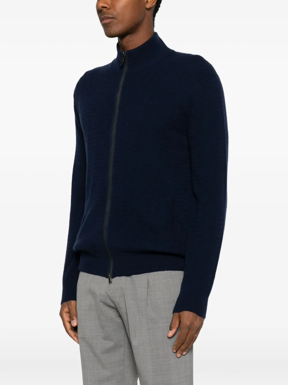 Canali Ribgebreide trui met rits Blauw
