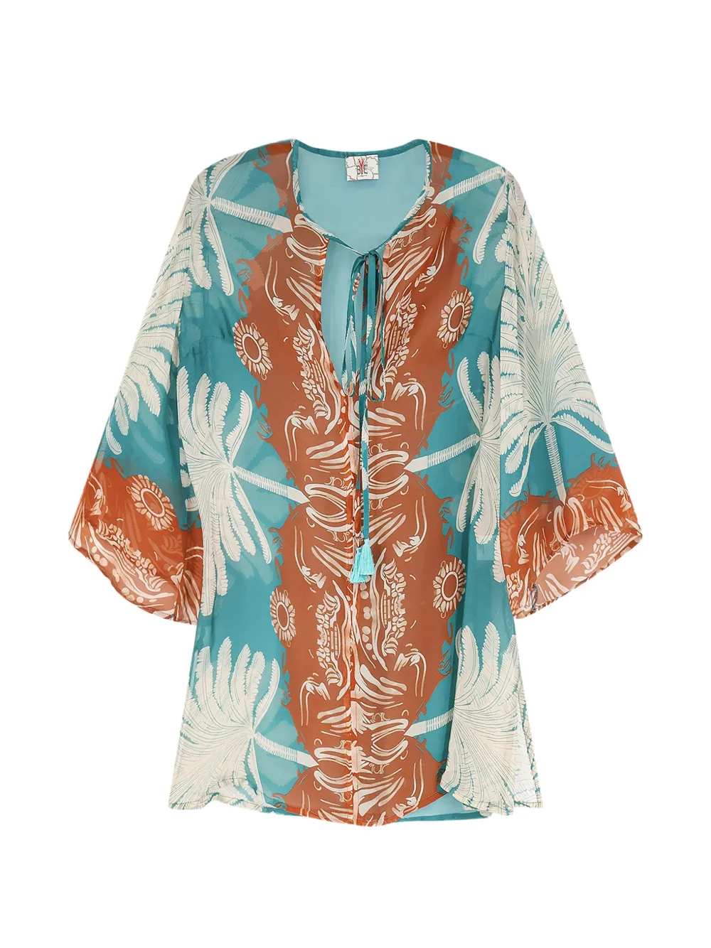 BYE FIRENZE palm-print lace-up shirt