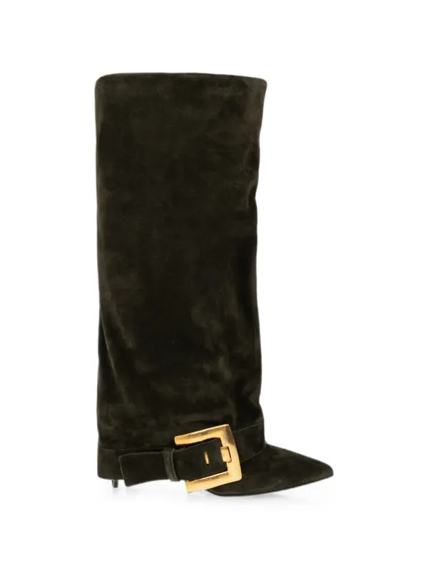 Balmain Anthem Buckle-detail Suede Boots in Green