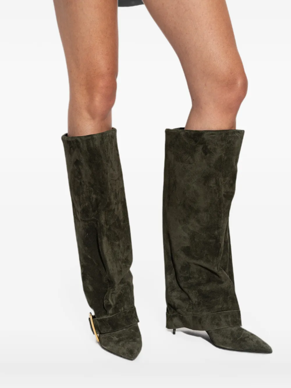 Balmain Anthem buckle-detail suede boots Groen