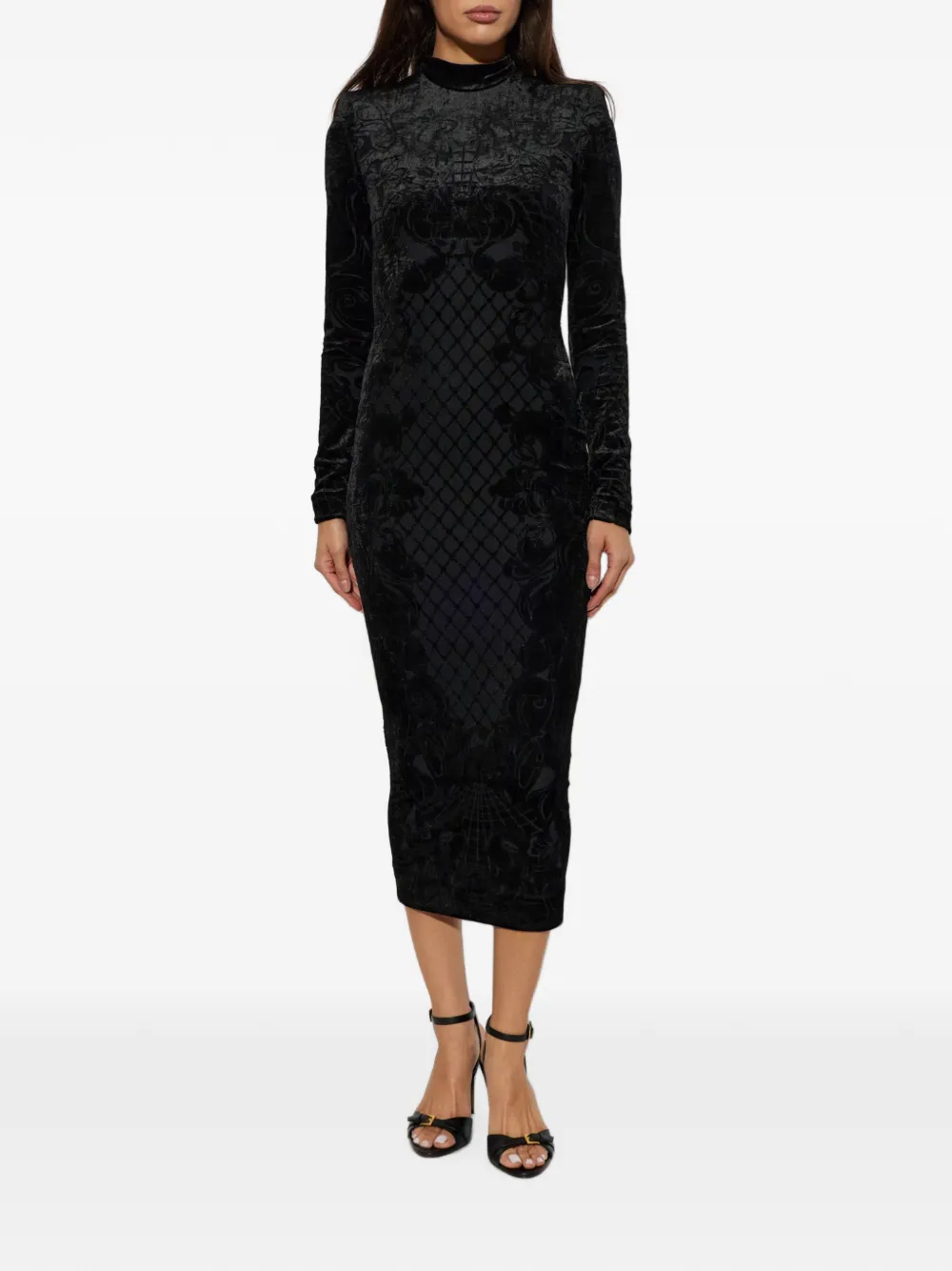 Balmain velvet patterned midi dress Zwart
